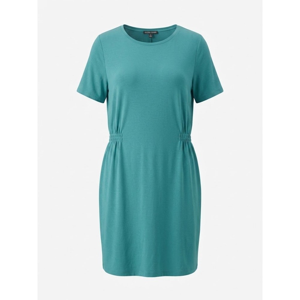 Eileen Fisher Dress Womens 1X Teal Blue Organic Cotton Knit Casual Minimal Chic